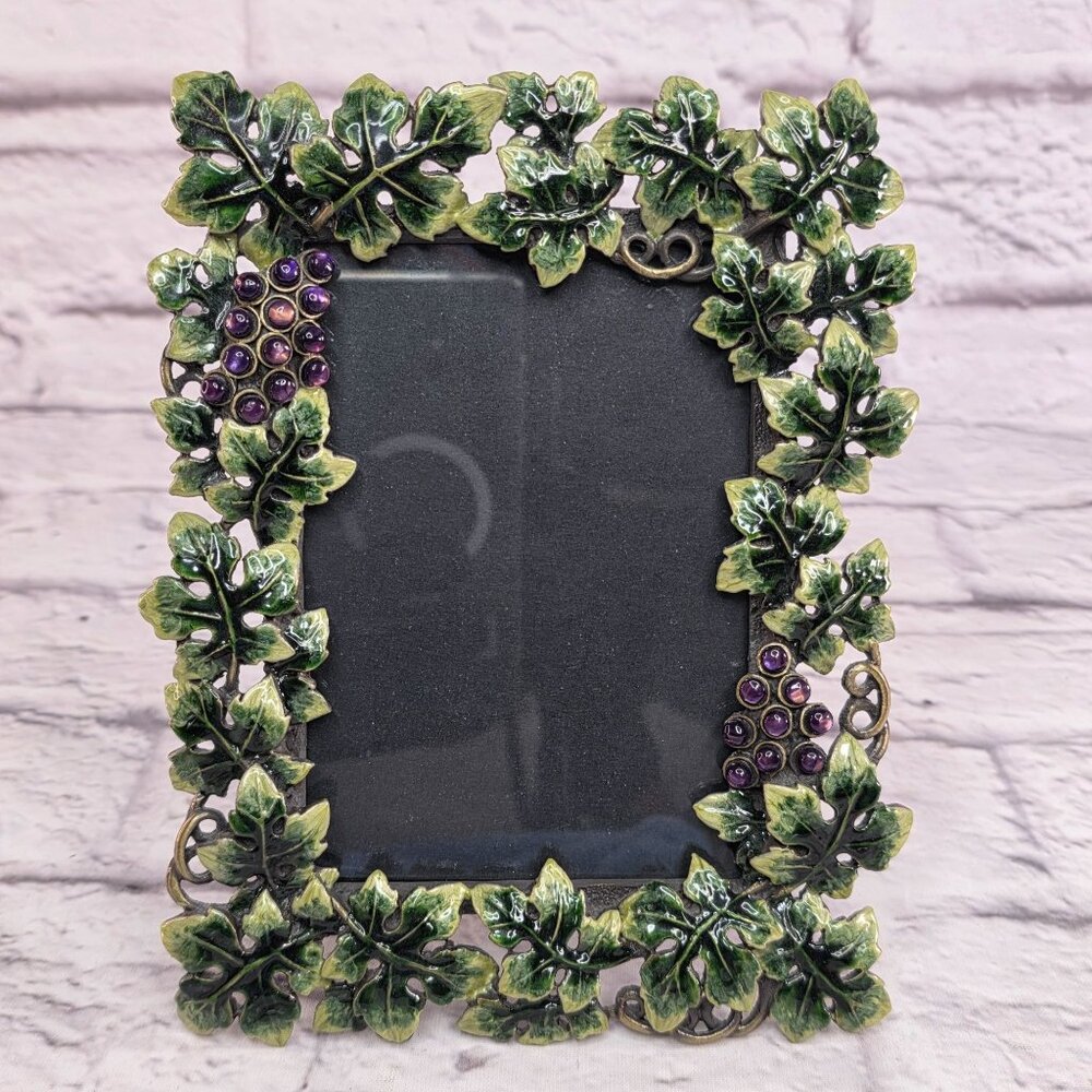 Vintage Twos Company Austrian Photo Frame Grape Leaves Garland Crystal 3in x 5in